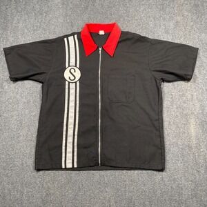 Vintage 90s Schwinn Racing Chrome Short Sleeve Full Zip Work Shirt Medium